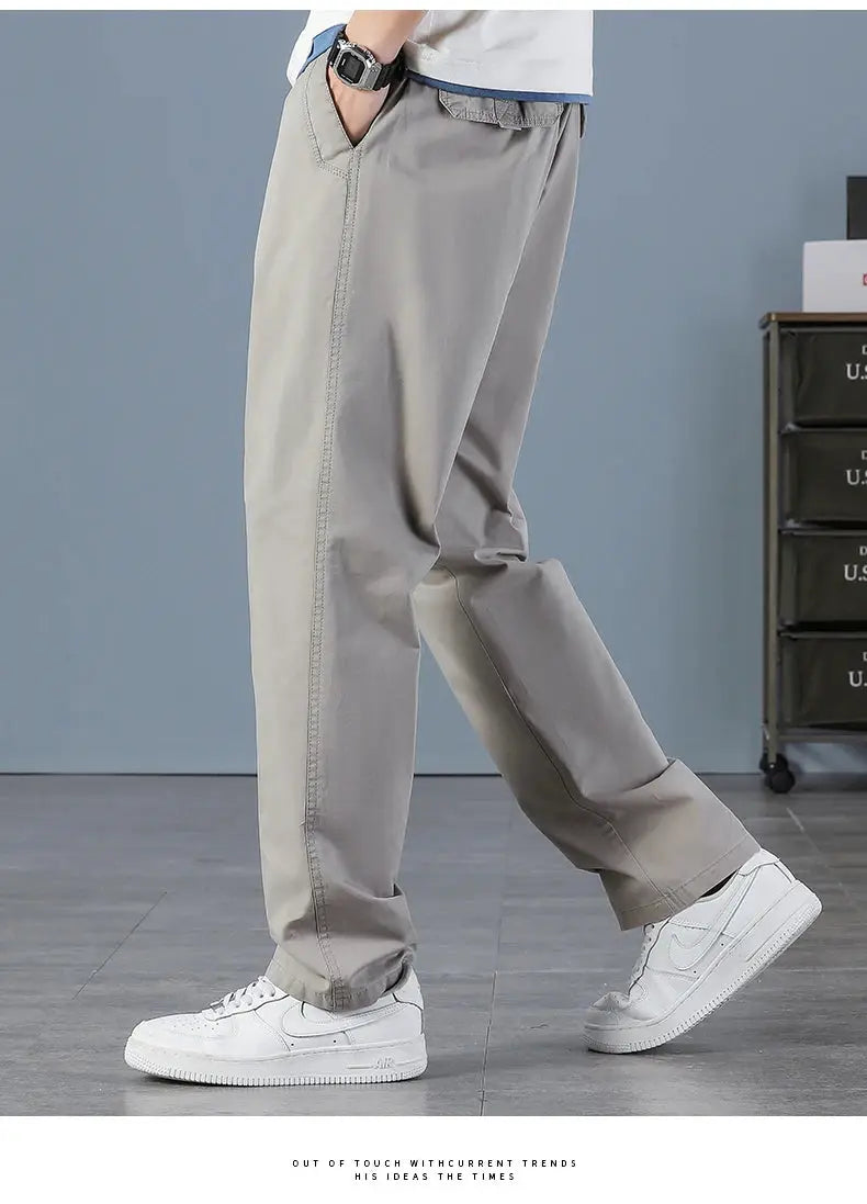 Simples Market men's cargo pants in light gray cotton workwear style with large pockets