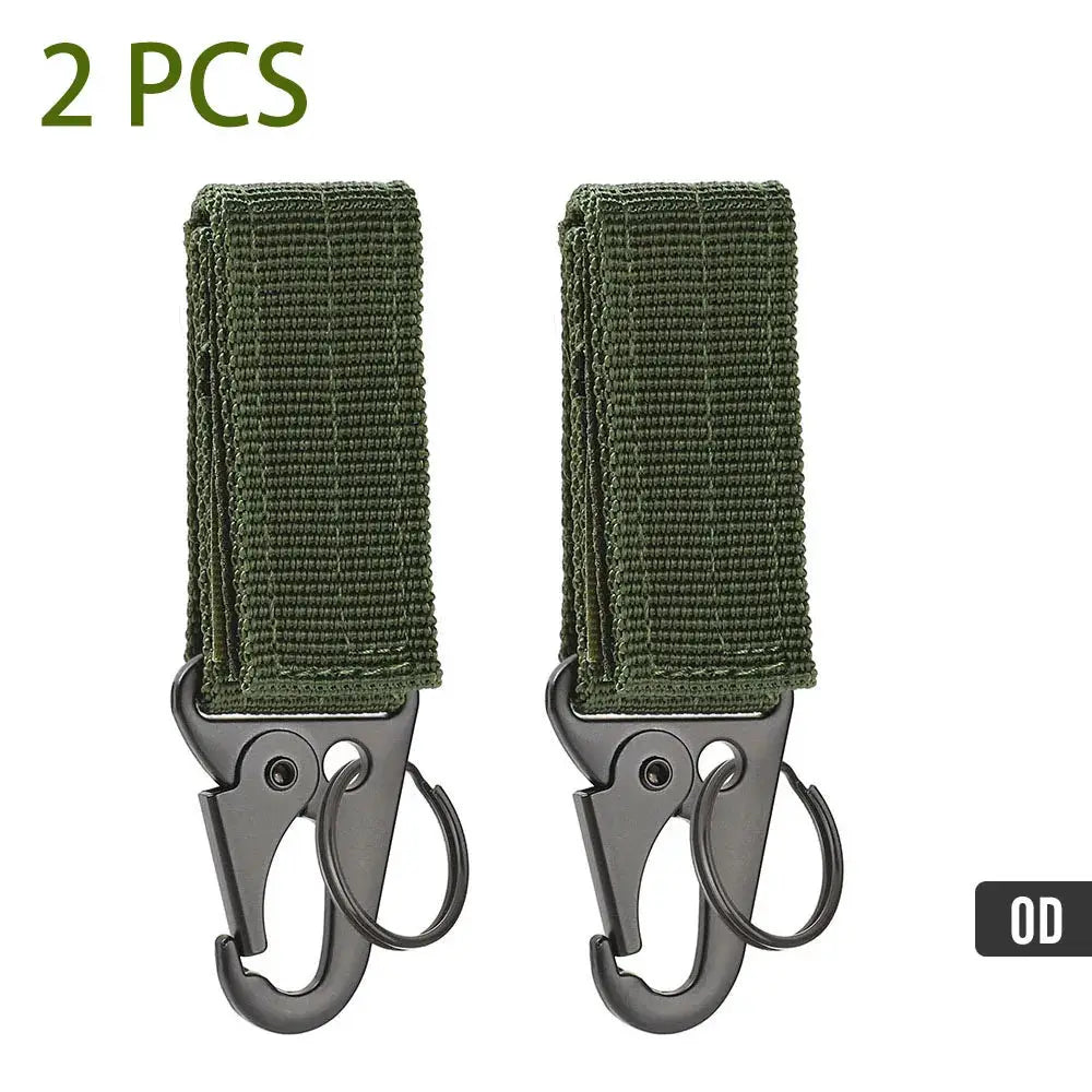 Carabiner key hooks by Simples Market, high-strength nylon with MOLLE webbing, green, 2 pieces