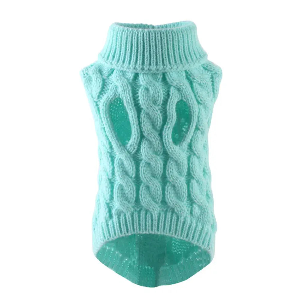 Small Dog Knit Sweater Autumn Winter Solid Color Fried Dough Twists Pattern Warm Cozy Pet Clothing