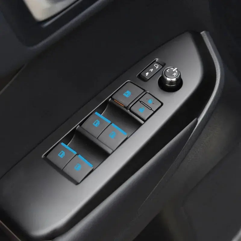 Car interior 18Pcs luminous door and window control button stickers set with blue backlit decals