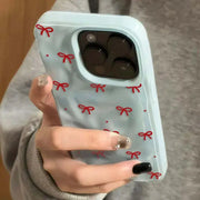 Red Bow Dots Folds Texture Case For iPhone 11 To 16 Pro Max Plus Shockproof Soft TPU Cover