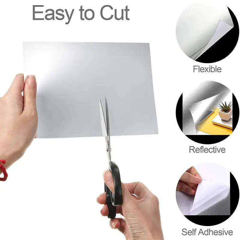Self-adhesive mirror sheets by Simples Market, 8/12 pcs, flexible non-glass, reflective silver wall decor
