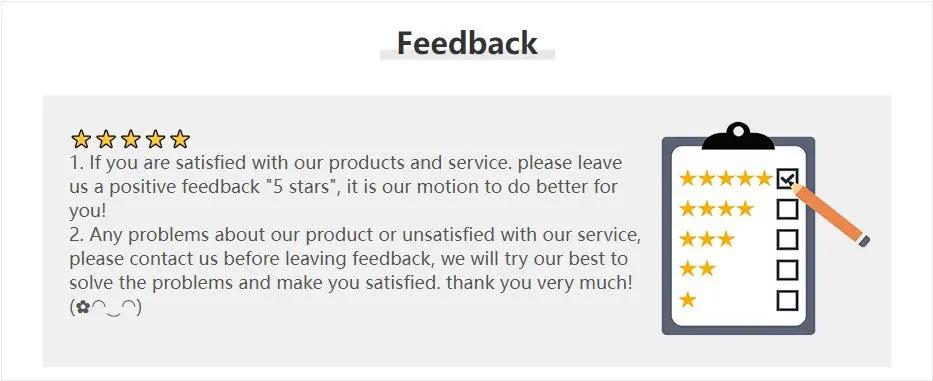 Feedback section with five-star ratings and a clipboard checklist graphic.