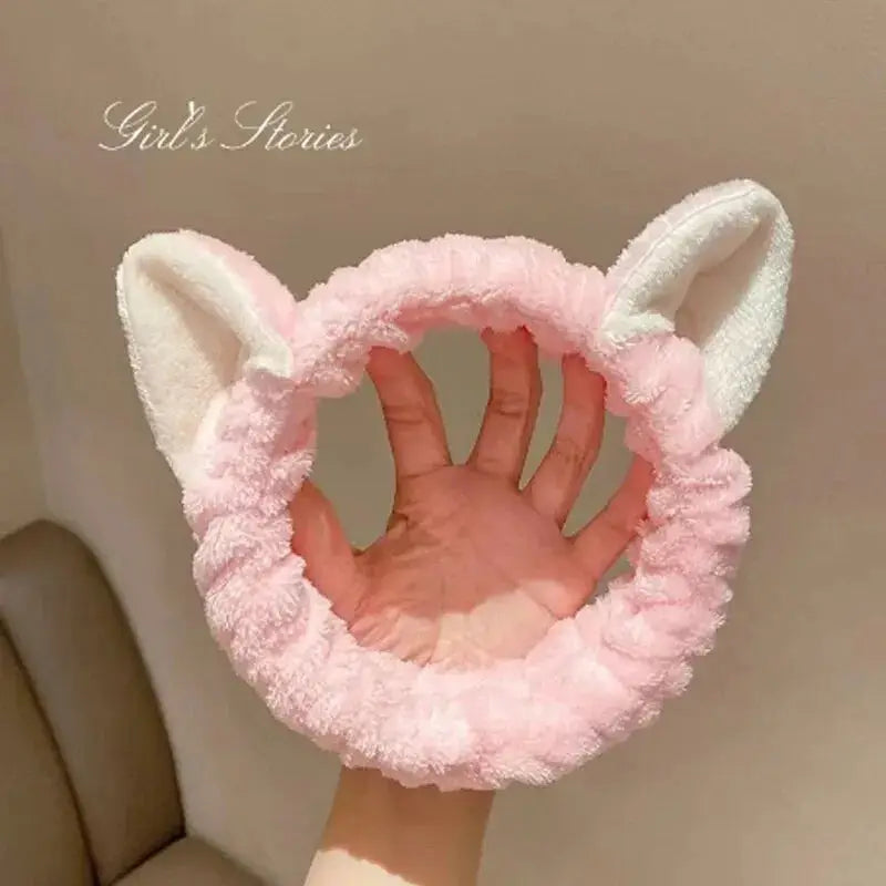 Cat Coral Plush Hairband With Bow For Makeup And Face Washing Soft Cute Headband For Hair Care