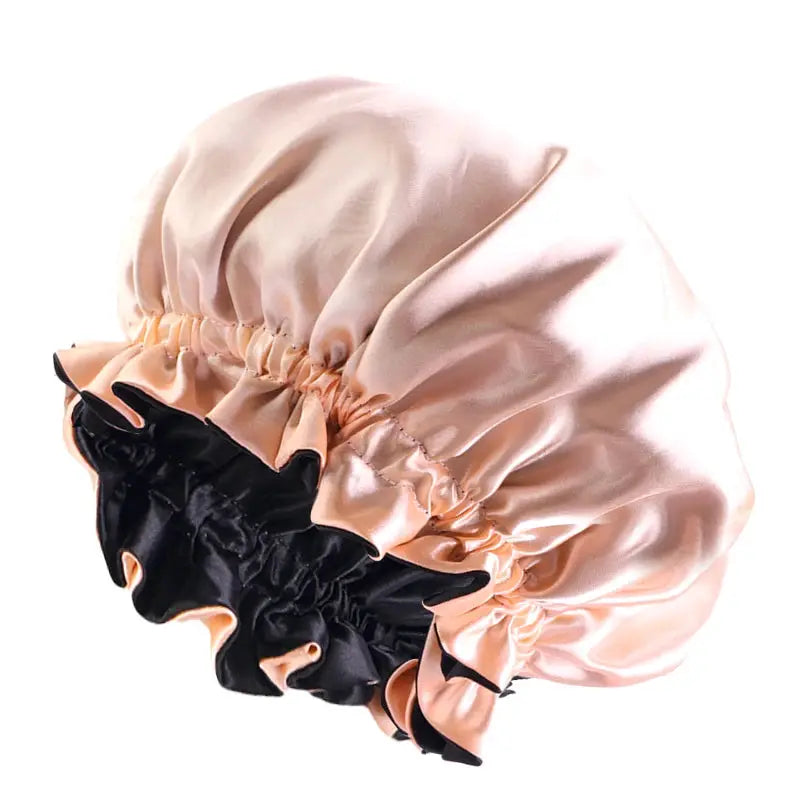 SilkNest Solid Elastic Double Layer Satin Bonnet Nightcap for Women with Gentle Sleep and Bath Hair Protection