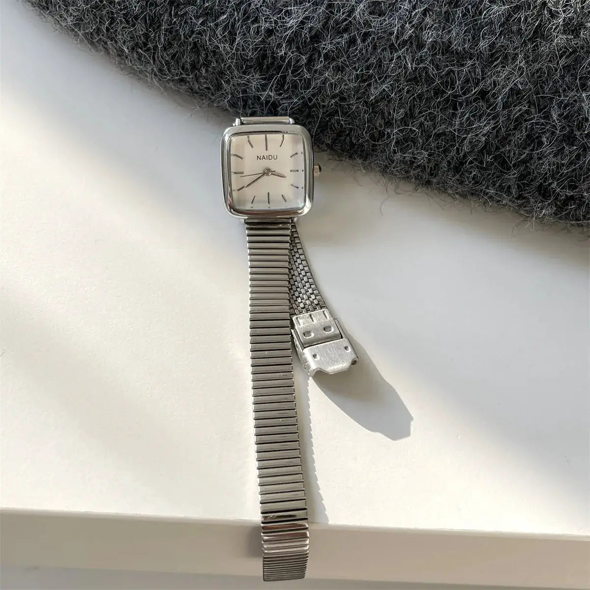NAIDU square-faced women's quartz watch with adjustable stainless steel strap