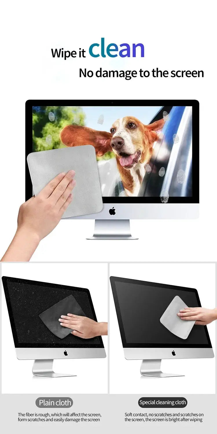 Polishing cloth for Apple devices; gray nano-texture screen cleaner for iPhone, iPad, Mac, iPod, and Apple Watch