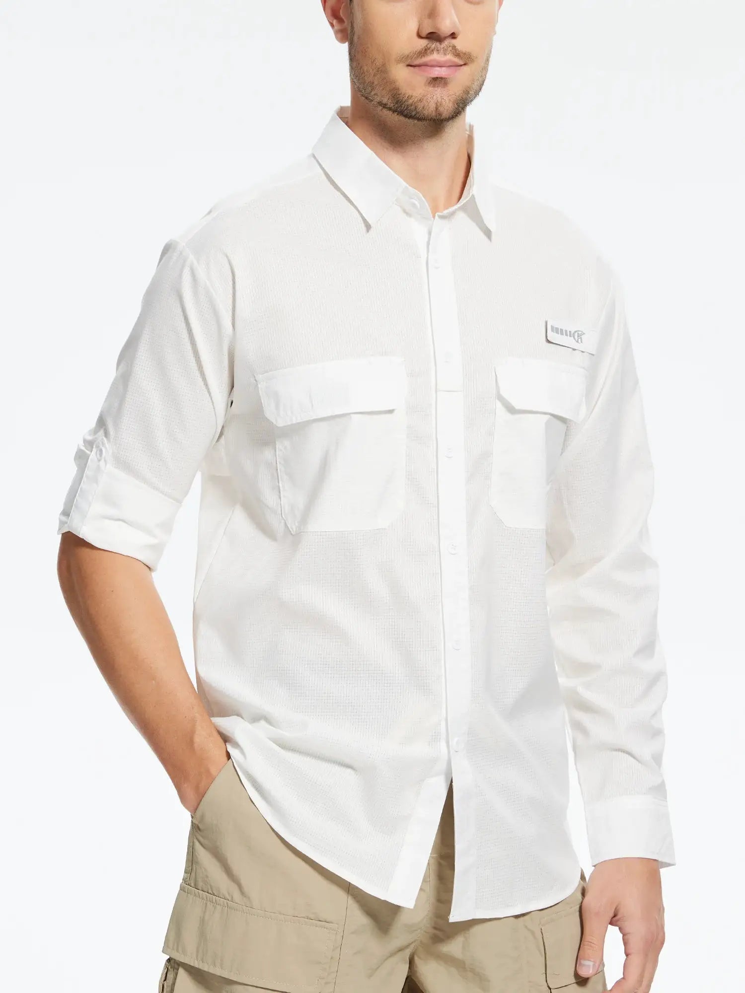 Summer Men's UPF 50+ Casual Long Sleeve Fishing Shirts, Lightweight Tactical Button Down Shirt with Breathable Back Mesh