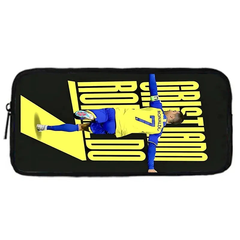 CR7 Ronaldo kids school backpack with bold yellow graphics on black