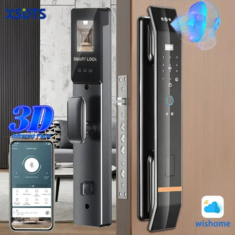 2x 3D Face Smart Door Locks with biometric fingerprint and keypad, Wishome
