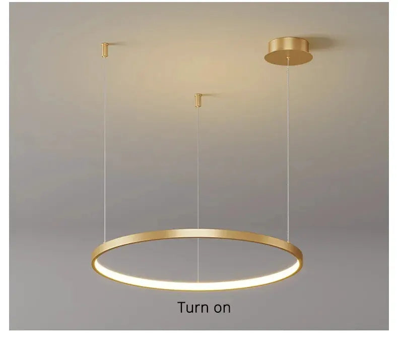 Simples Market gold ring pendant light with LED ring suspended by three cables for living room or restaurant