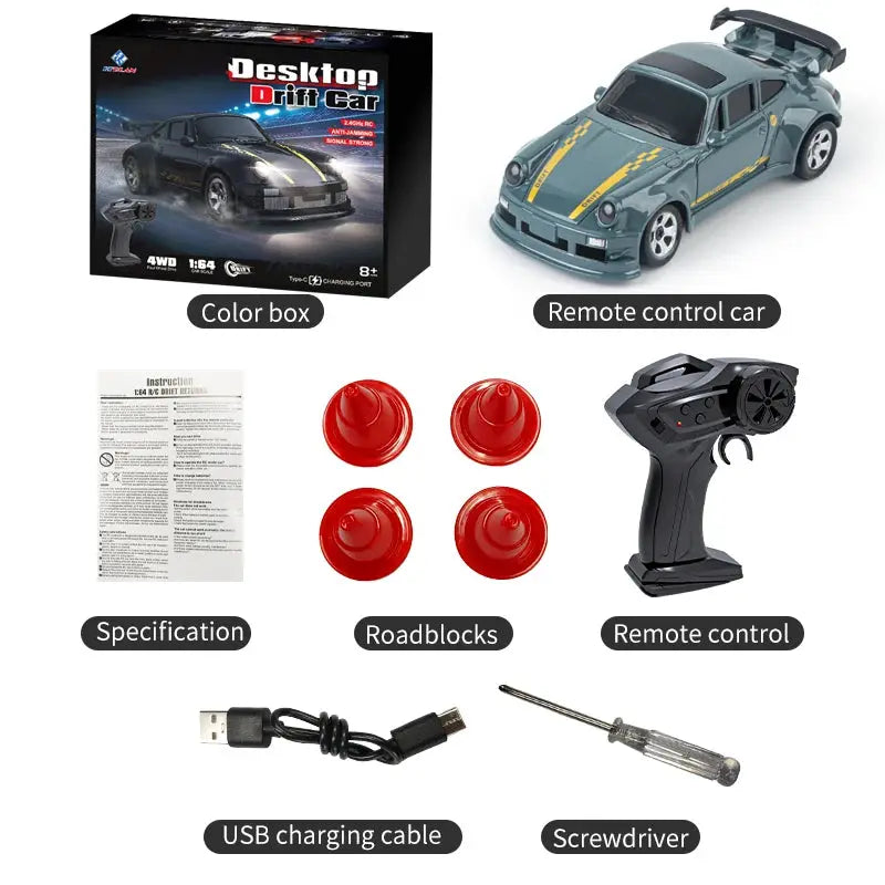 2026 KF20 1:64 Drift RC Car Four Wheel Drive Remote Controlled Racing Car Full Proportion Desk Competition Toy for Boys
