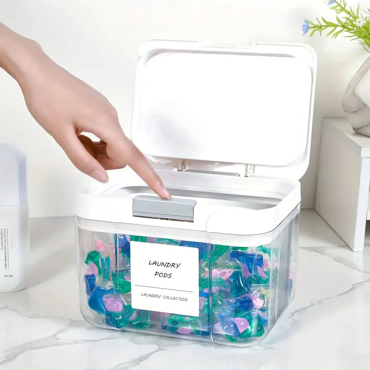 Laundry Pod Holder With Lid Sealed Automatic Pop Up Large Capacity Organizer Box For Laundry Pods