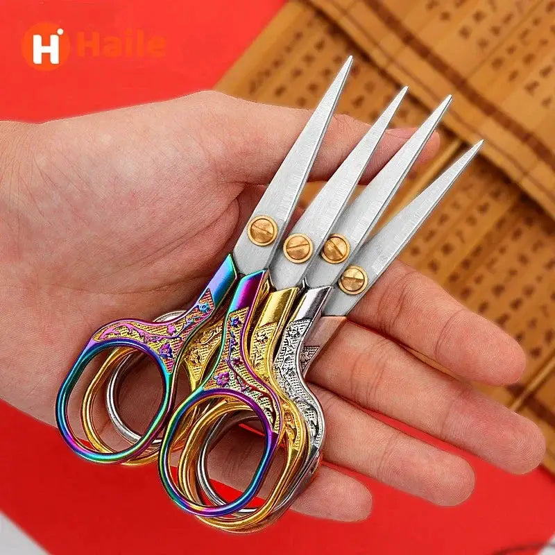 Kawaii Titanium Color Scissors Vintage Stainless Steel Carved Cutting Sewing Thread Scissors Tools Cute Stationery