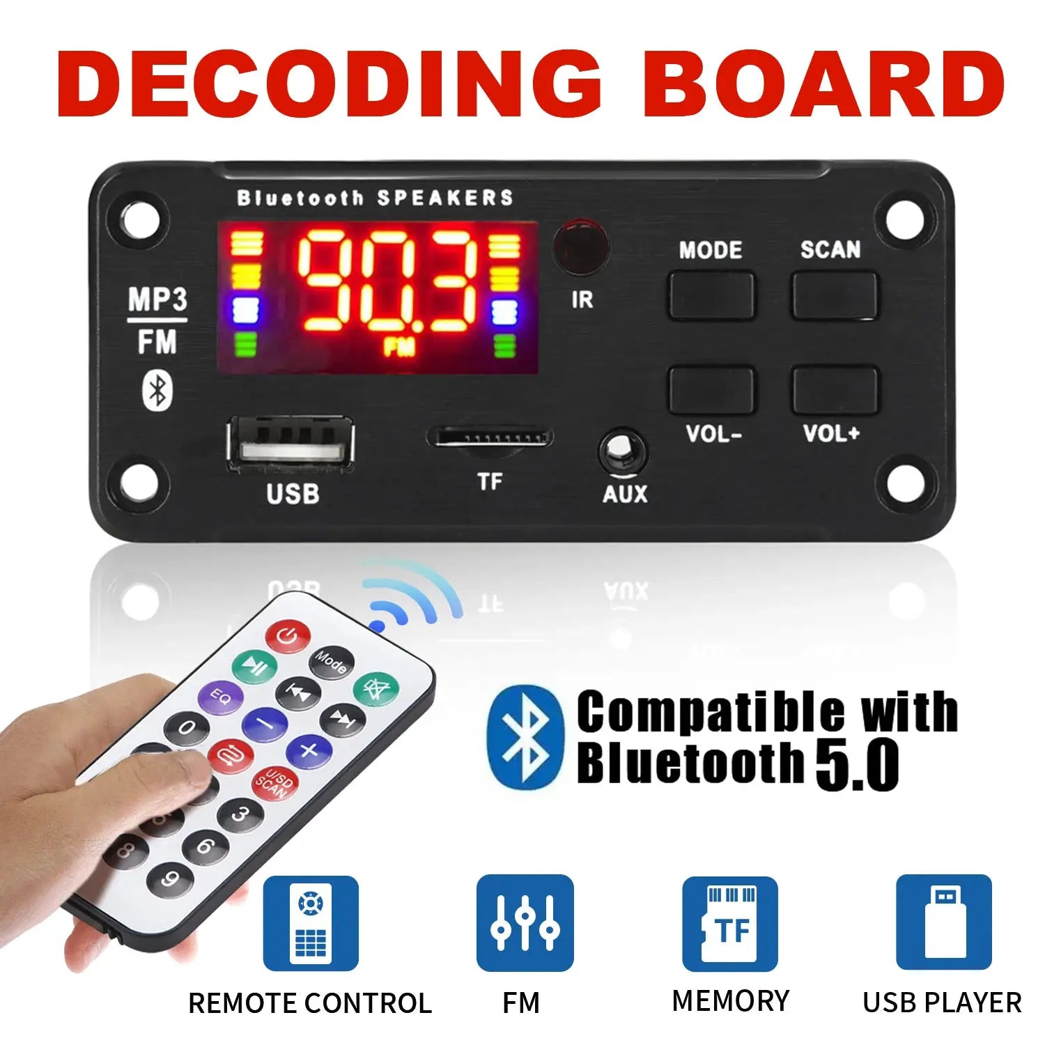 12V MP3 Decoder Board Bluetooth Car Kit With USB TF Card WMA WAV Support FM Radio And Color Screen