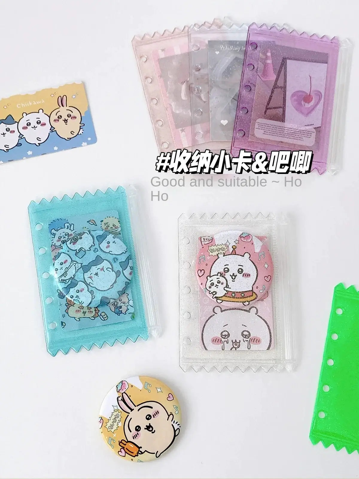 Simples Market M5 5-hole zipper binder pockets in candy colors; transparent PVC, set of 4.