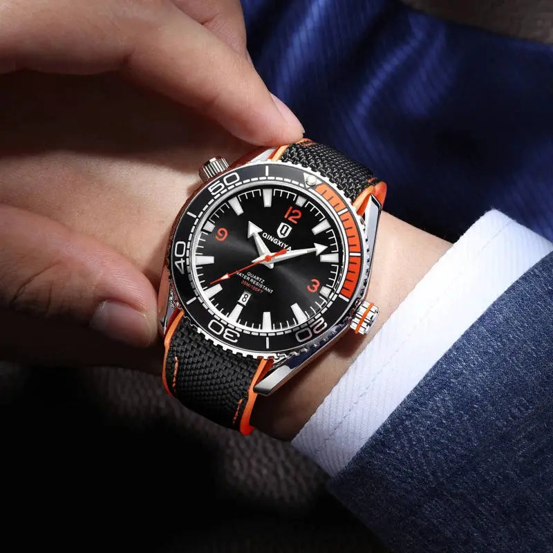 Qingxiya Men Quartz Sport Watch With Silicone Strap Luminous Dial Calendar Waterproof