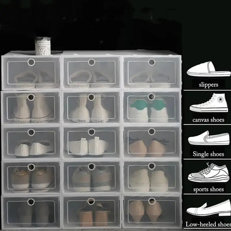 6 Pack Transparent Thickened Foldable Shoe Boxes Dustproof Stackable Storage Organizers For Shoes