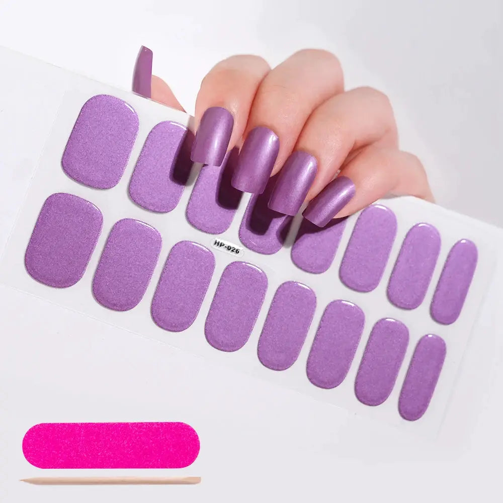 Gel nail wraps by Simples Market, purple solid full‑cover decals on sheet