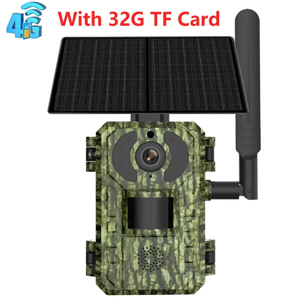 Simples Market trail camera with solar panel, camo finish, 32G TF Card included, 2K, IP65 outdoor night vision