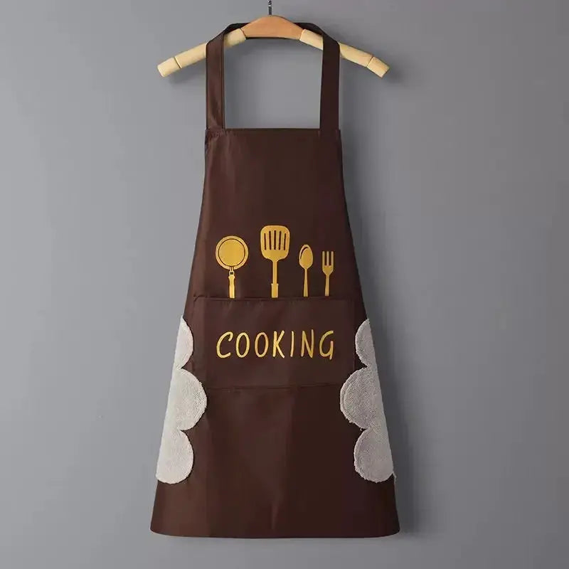 Waterproof Oilproof Sleeveless Kitchen Apron With Front Pocket And Integrated Hand Towels For Home Cooking