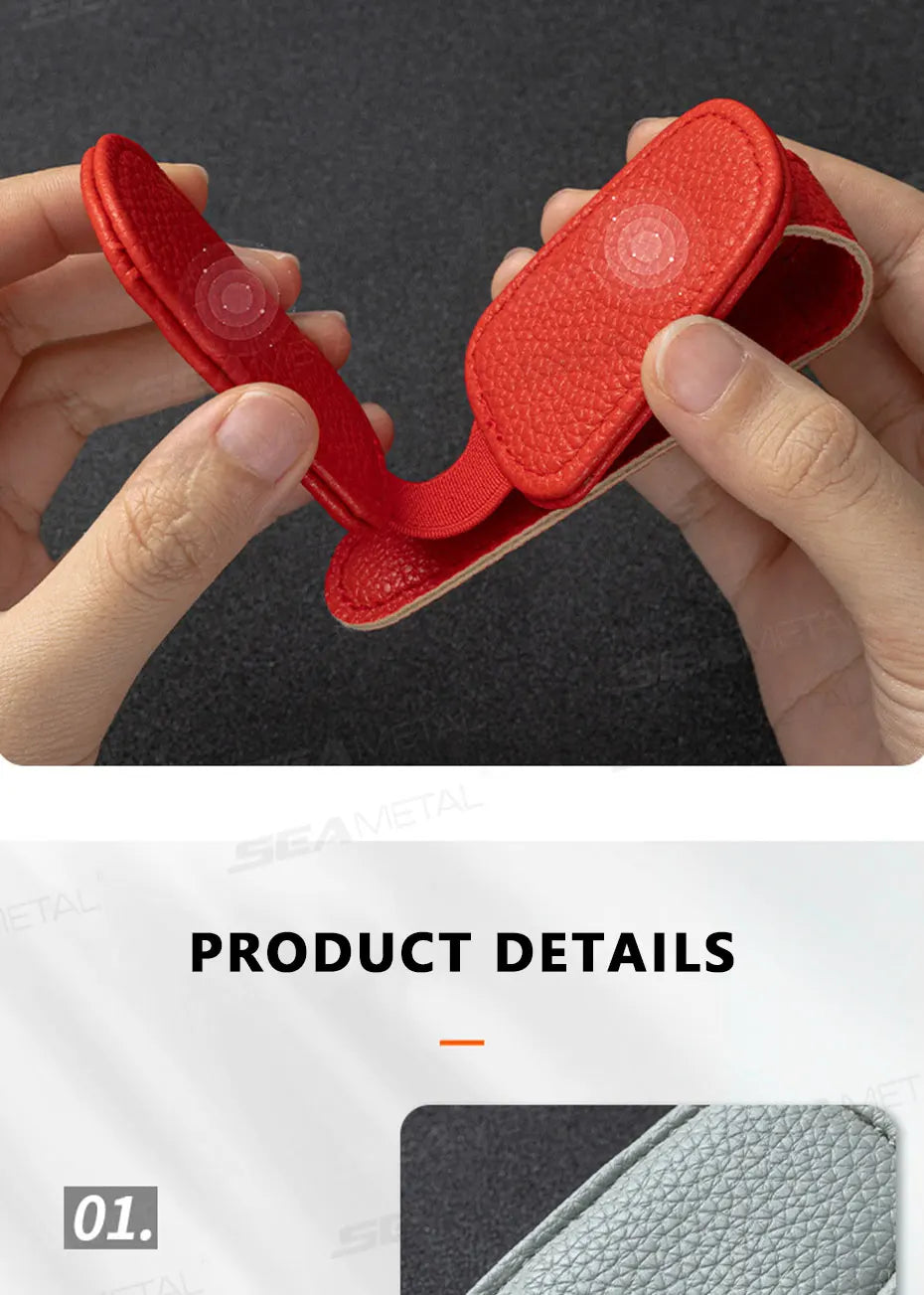 BLALION red PU leather car sun visor clip for glasses with strap