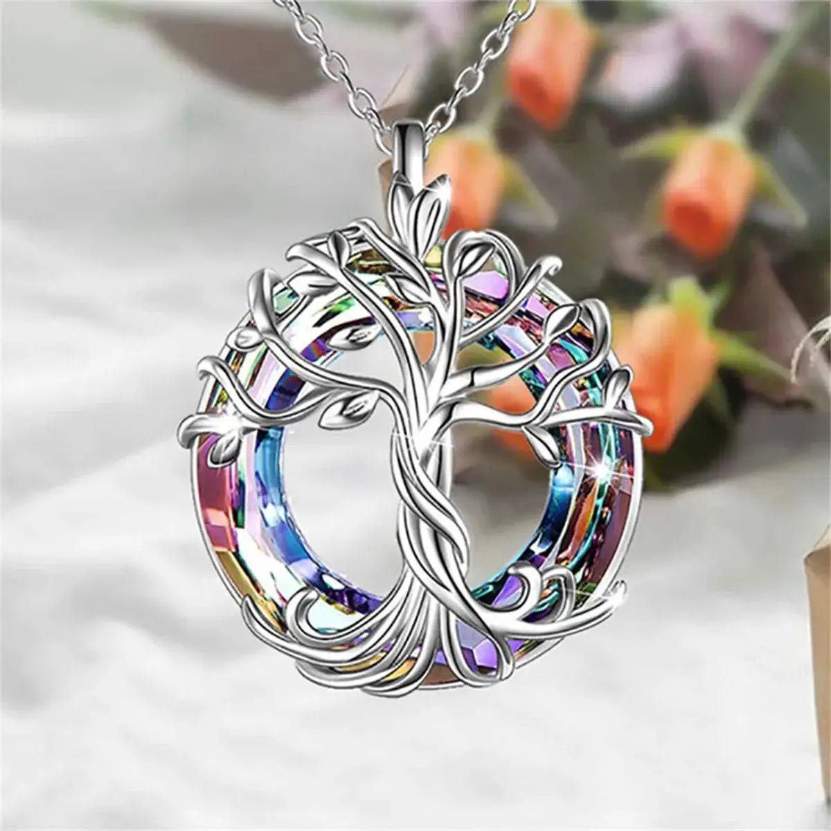 Tree Of Life Necklace With Circle Crystal Exquisite Family Tree Pendant Jewelry Gift For Women Mom Daughter - Simples Market