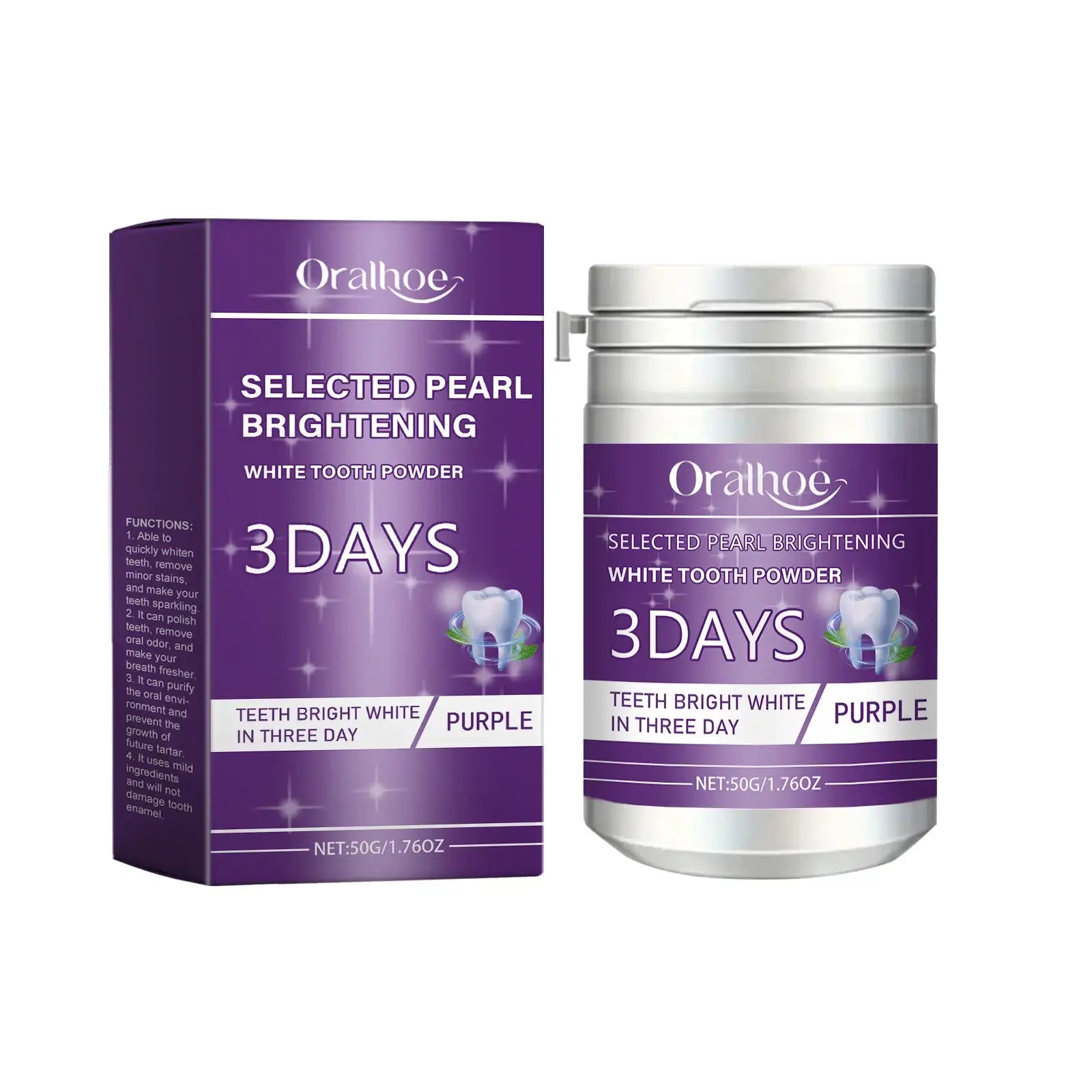 Oralhoe purple tooth powder duo-pack, selected pearl brightening, 3 days whitening, 50g
