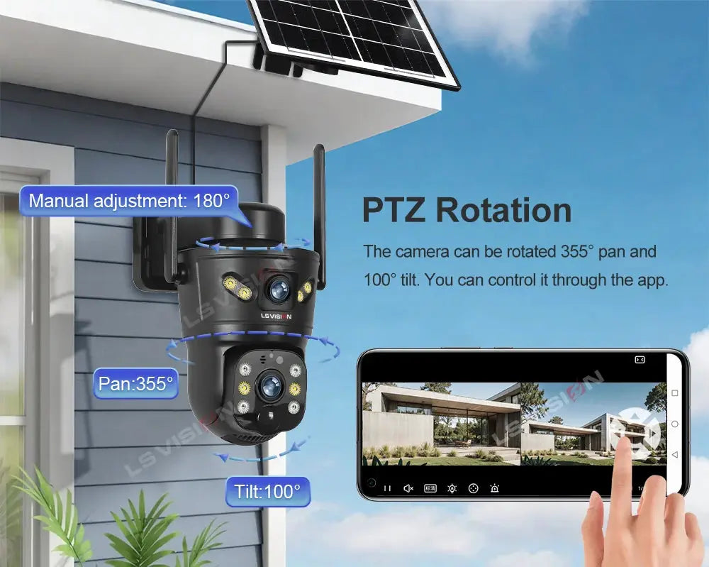 Simples Market LS VISION 4G/WiFi outdoor solar security camera, 8MP dual lens, night vision, waterproof.