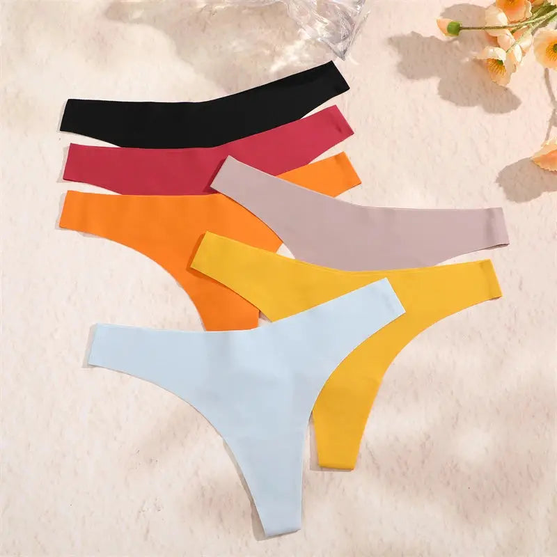 Women's ice silk seamless V-waist thong underwear, 6-color set, breathable low-rise panties
