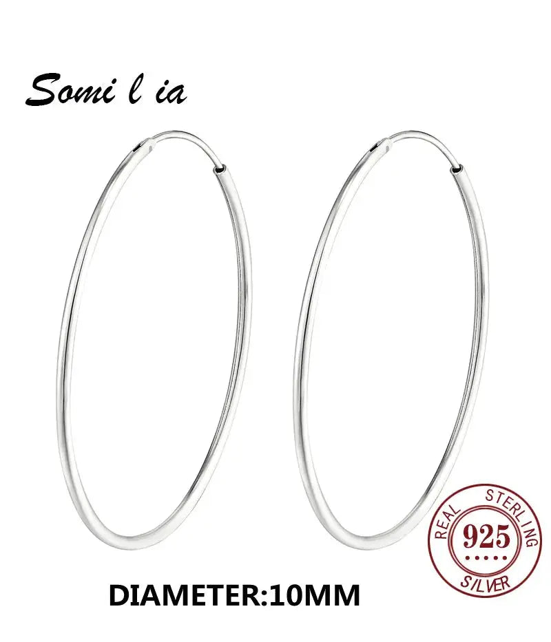 Somilia 925 Sterling Silver Big Hoop Earrings For Women Platinum Finish 10mm To 90mm Fine Jewelry