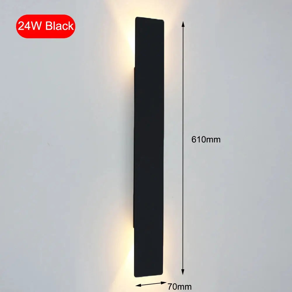 Modern LED indoor wall lamp by Simples Market, black aluminum fixture, 24W, 610mm tall x 70mm wide