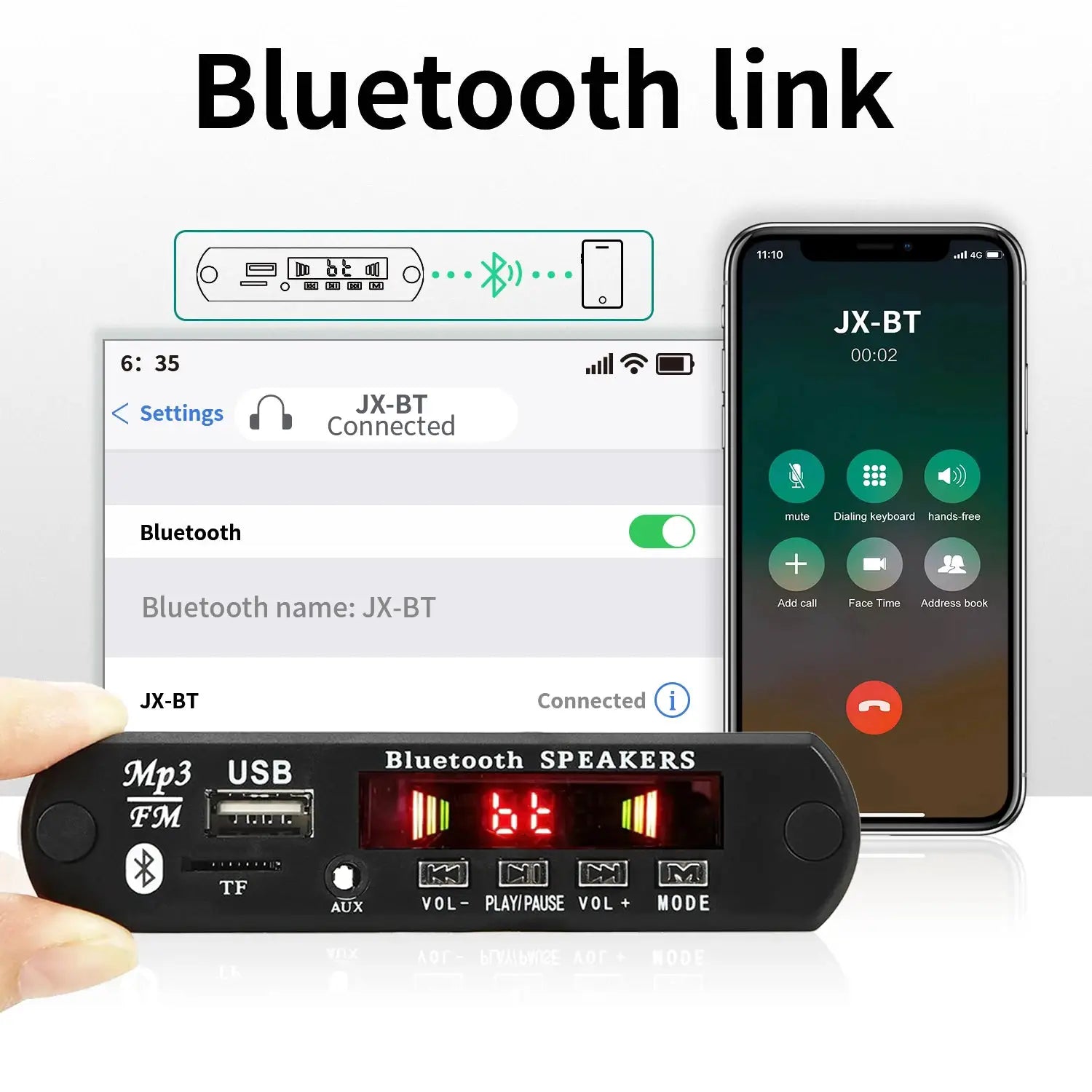 12V Bluetooth 5.0 MP3 Player Wireless Decoder Board USB TF FM Radio Call Module Car Kit for Speaker