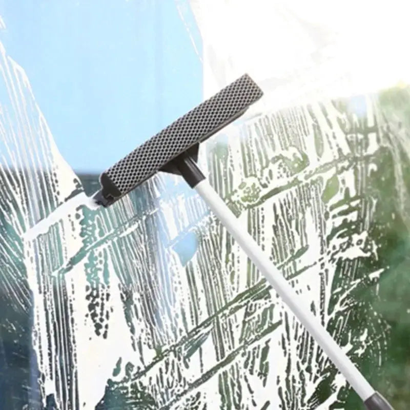 2-in-1 squeegee window cleaner with retractable pole and brush for glass, shower doors, and car windows