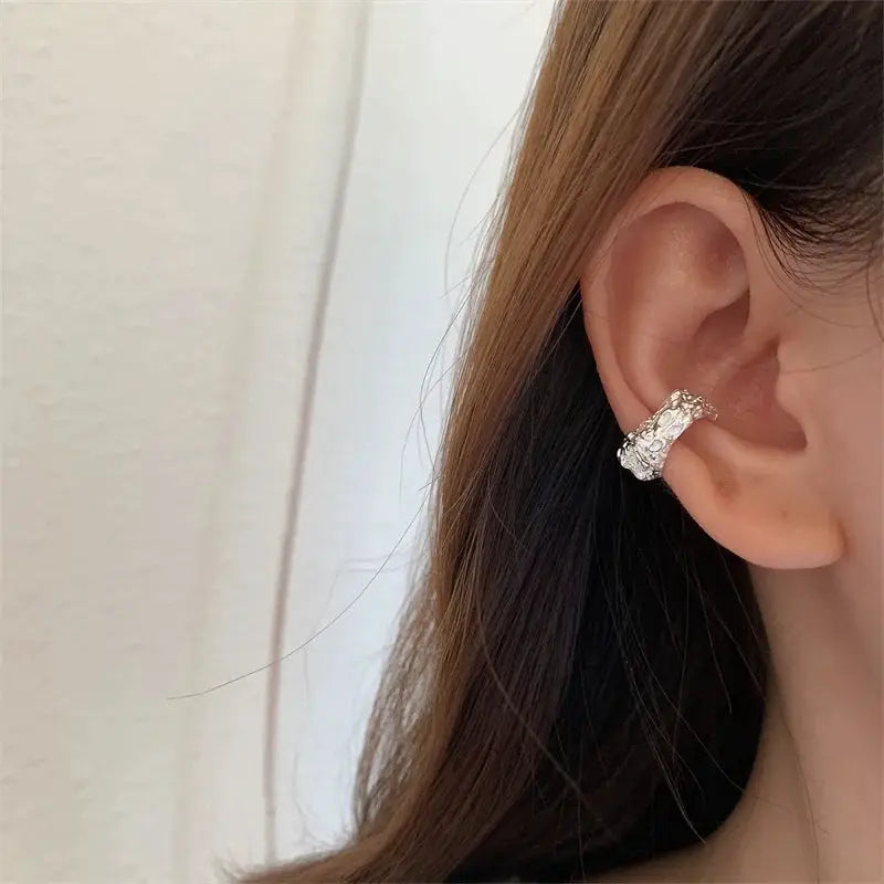 Irregular Geometric Ear Cuff Earring, silver-tone non-piercing ear clip by Simples Market