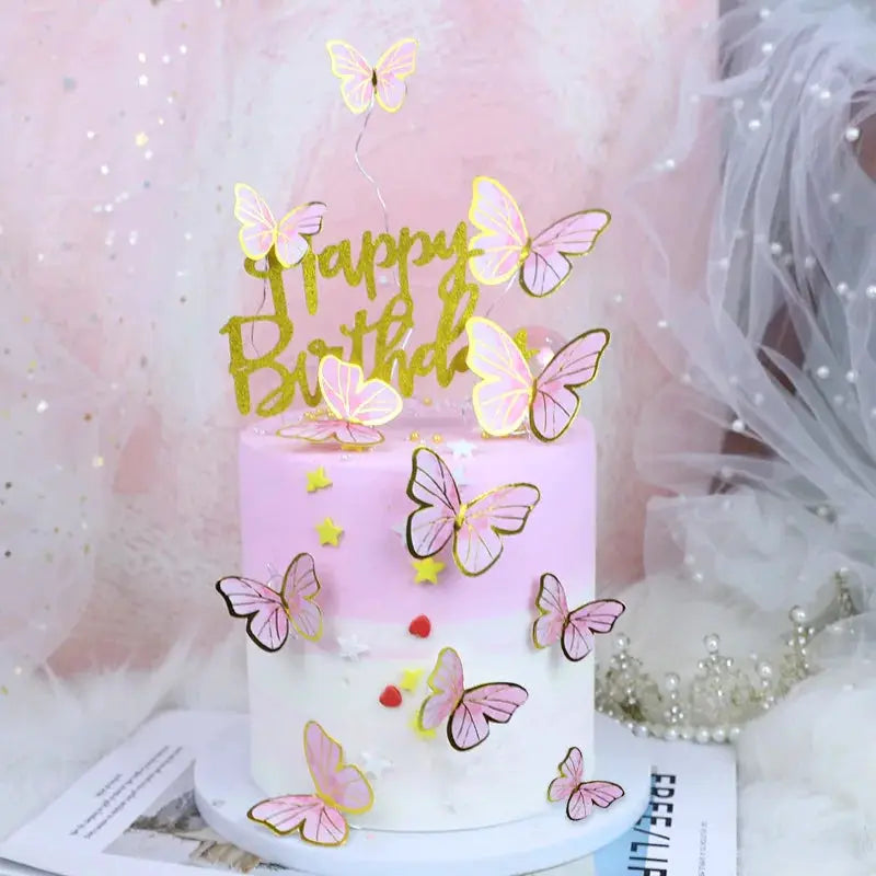 Set of 10 Gold Butterfly Cake Toppers for Dessert Decor Birthday Party Wedding Celebration