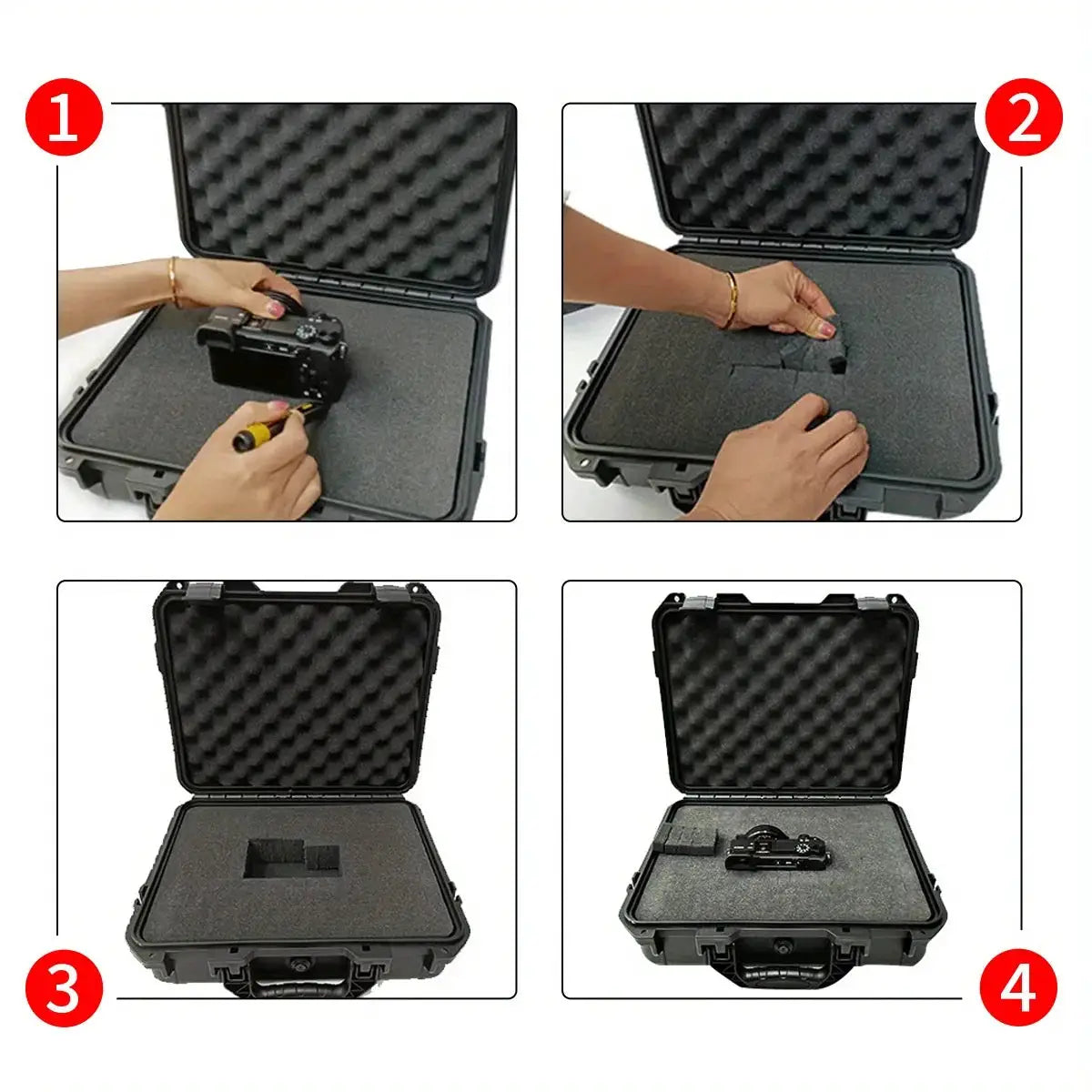Simples Market waterproof hard tool case with pre-cut foam insert, black storage box