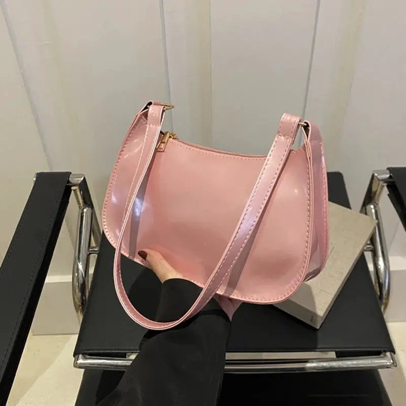 Pink retro PU leather shoulder bag by Simples Market with adjustable strap