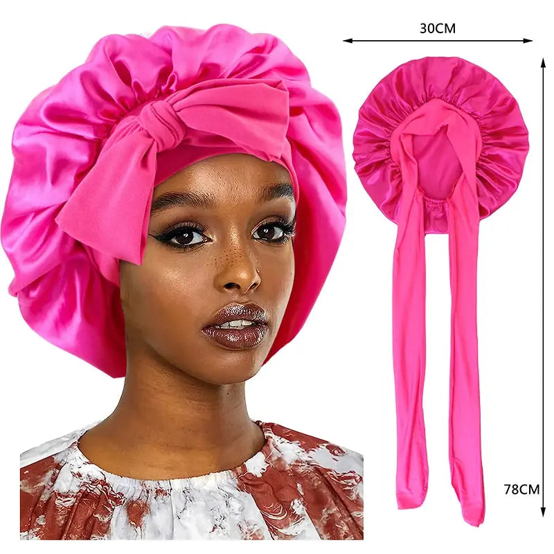 LuxeSatin Satin Sleeping Cap For Women With Wide Band Stretch Head Tie For Secure Nighttime Comfort