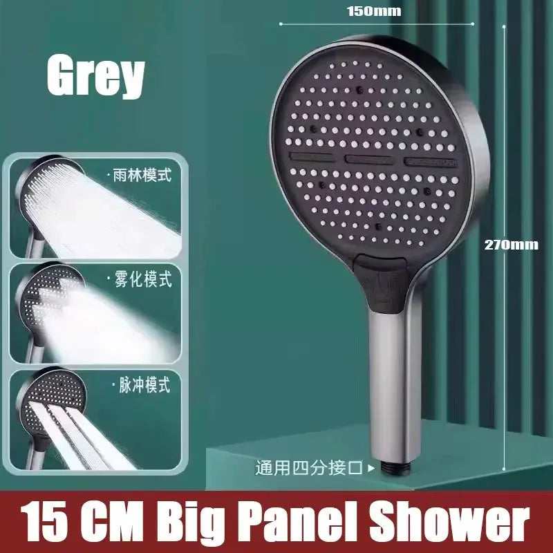 Simples Market black 15 cm panel handheld shower head with four spray modes and high-pressure flow