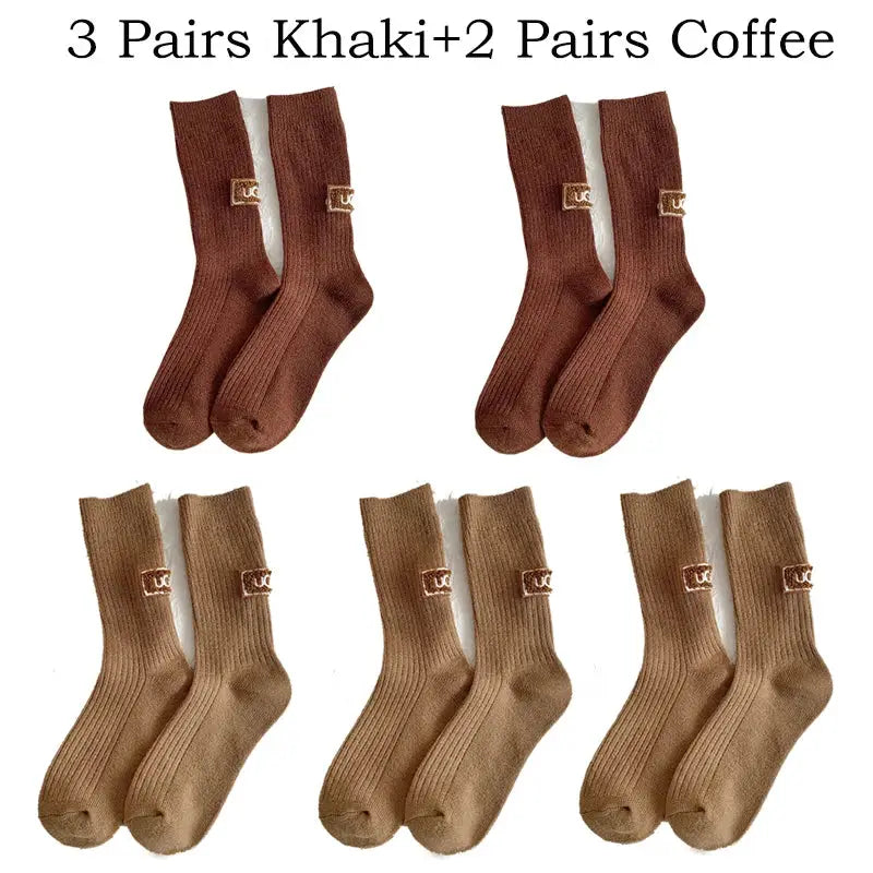 LuxWool Women Luxury Cashmere Wool Mid Calf Socks With Embroidered Logo For Snow Boots Thick Pile Warmth