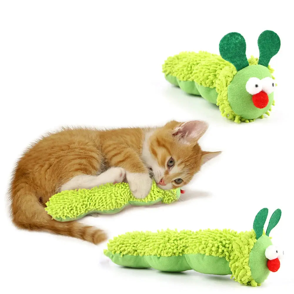 Caterpillar Cat Chew Toy With Catnip And Silvervine For Interactive Teaser And Molar Dental Health