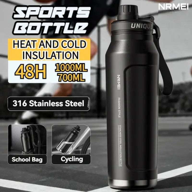 1L Insulated Stainless Steel Water Bottle Vacuum Flask With Handle