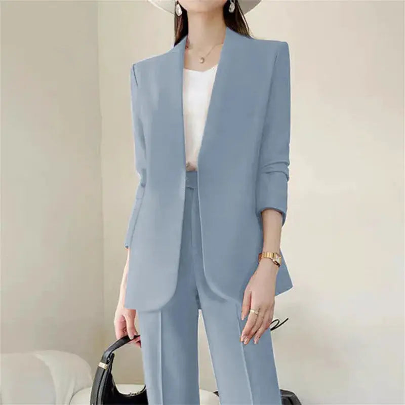 Simples Market light blue 2-piece women's suit set with blazer and trousers