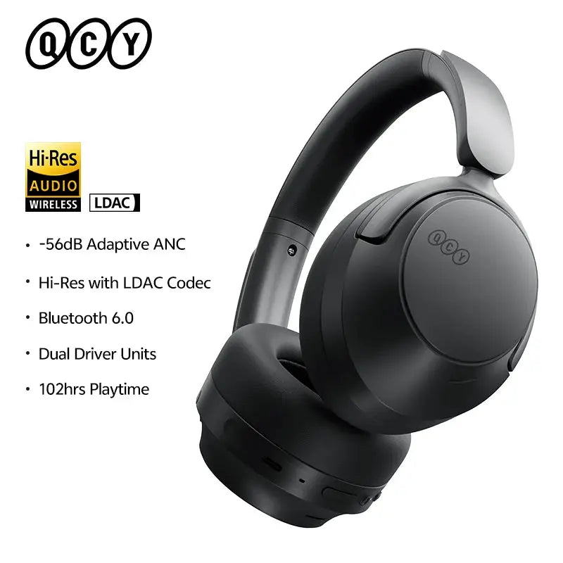 QCY H3S over-ear wireless headphones, black, adaptive ANC, LDAC, Bluetooth 6.0, dual drivers, 102h playtime