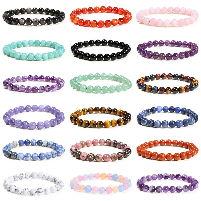 JD Natural Stone Beads Bracelet Amethyst Tiger Eye Crystal Quartz Agate Unisex Bangle Reiki Healing Jewelry Gift