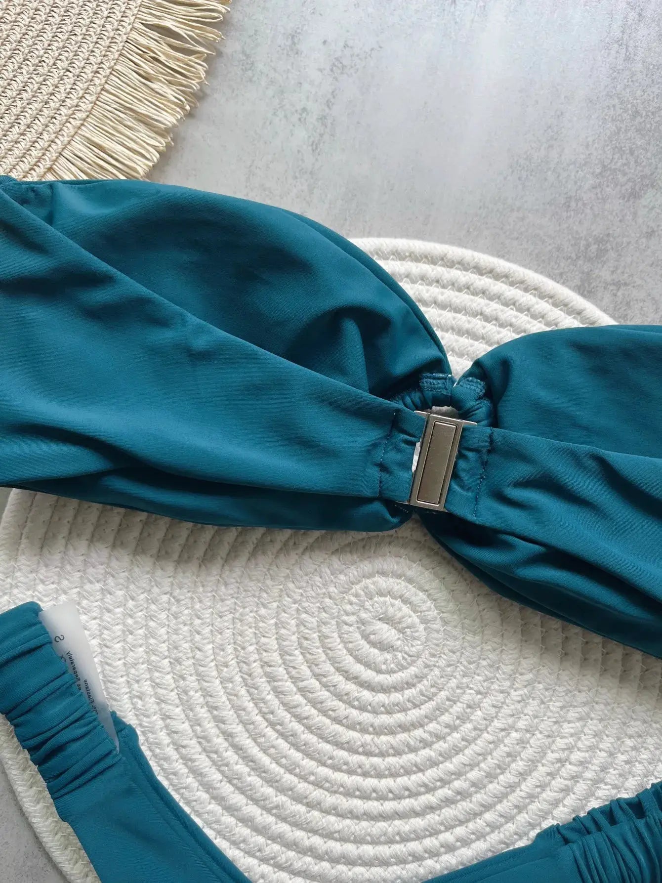 Teal micro bikini top with adjustable strap and metal clasp, Simples Market swimwear