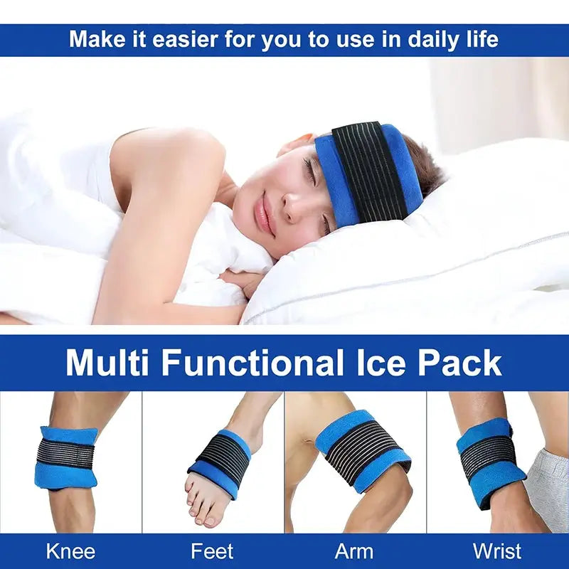 Gel Ice Packs With Elastic Strap Adjustable Wrap For Hot And Cold Therapy Shoulder Back Knee Neck Ankle