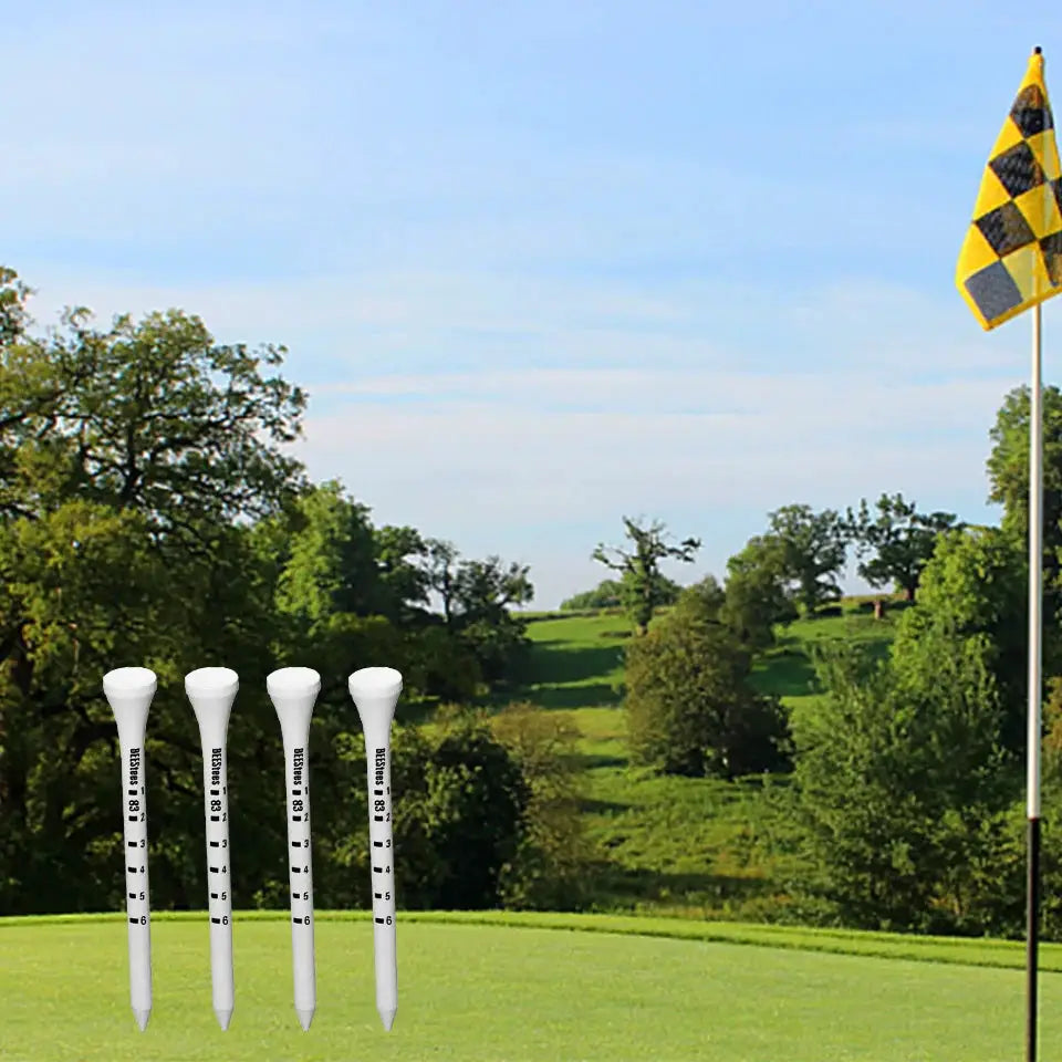 50 Pieces Bamboo Golf Tees 83mm White And Black Adjustable Depth Side Spin Reduction Friction Degree Scale Tees