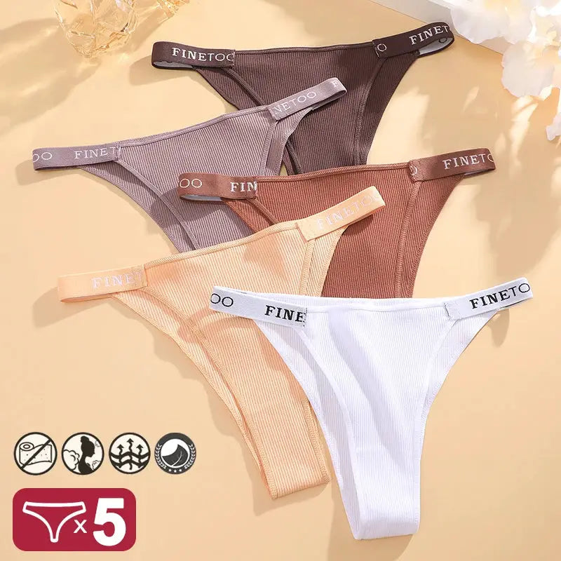 Finetoo cotton women's low-rise briefs, 5-pack in assorted colors